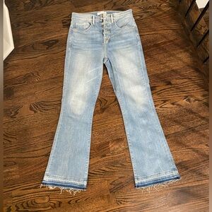 Loft -The Kick Crop Button Front  High Rise Distressed Blue Denim  Size 2/26
